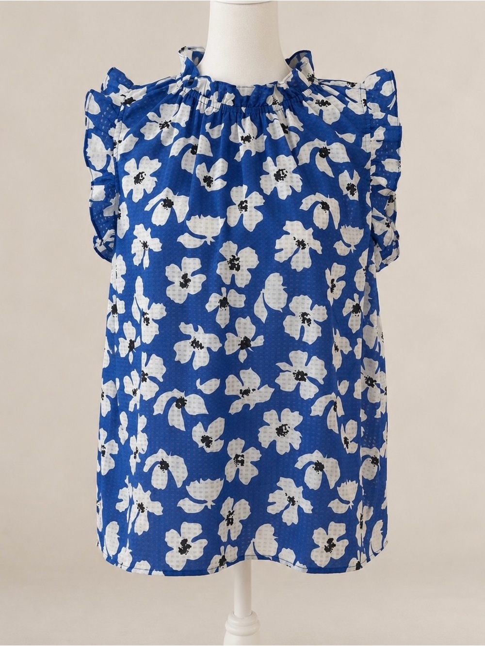 Who What Wear Blue Floral Ruffle Sleeve Blouse